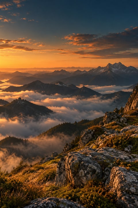 Dawn light reaching a mountain valley.