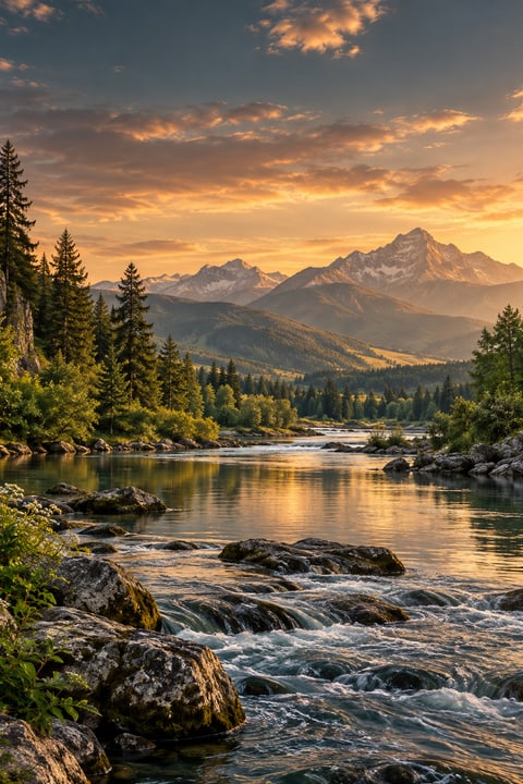 An alpine river flowing past enduring mountain stone.