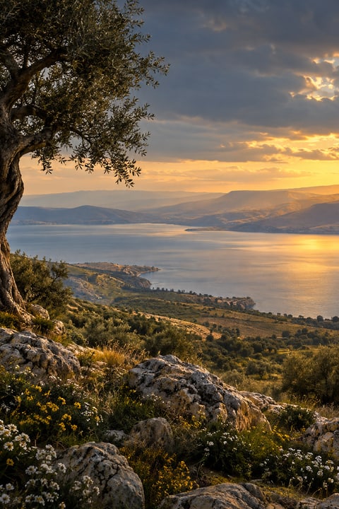 Golden light across an open coast.