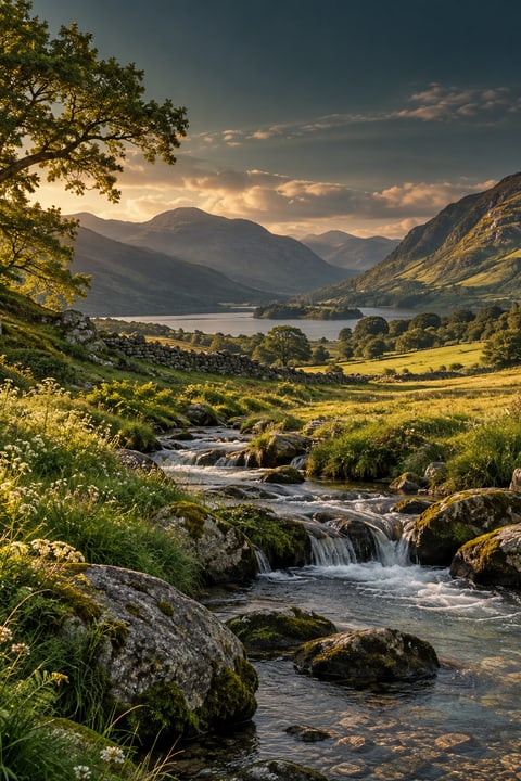 A gentle stream flowing through pasture.