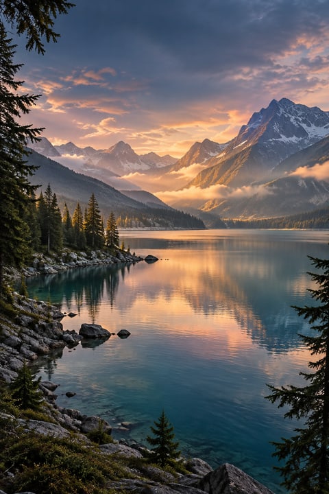 A clear mountain lake beside a narrow trail.
